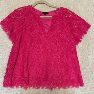 J. Crew Vibrant Pink Lace Blouse